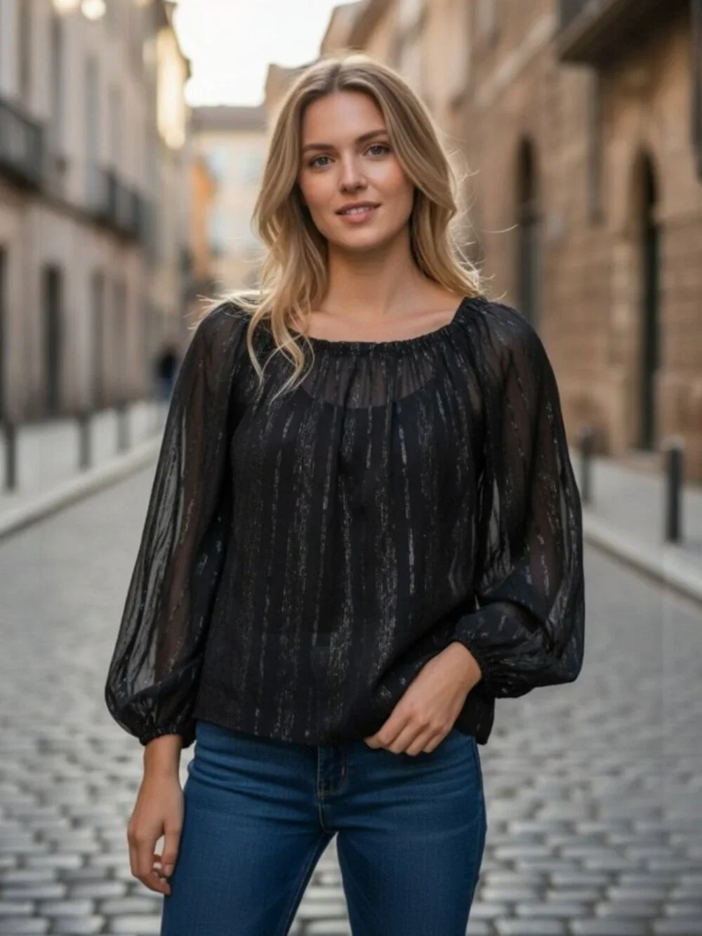 Emilee Silk Blouse by Lilly Pulitzer - Off-the-Shoulder - Stylish Long Sleeve